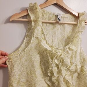 Banana Republic Medium Silk Cotton Blend Ruffle Sleeveless top Boho Pastel Green